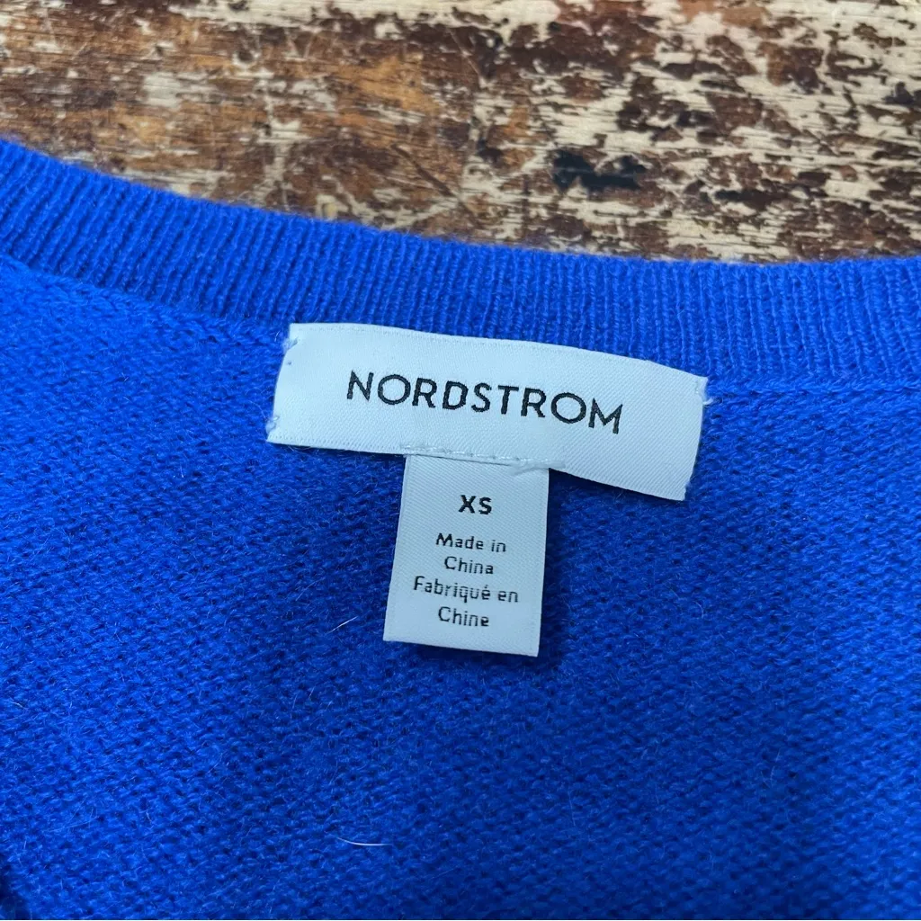Nordstrom 100% Cashmere V-Neck‎ Long Sleeve Knit Sweater Blue XS - Image 3