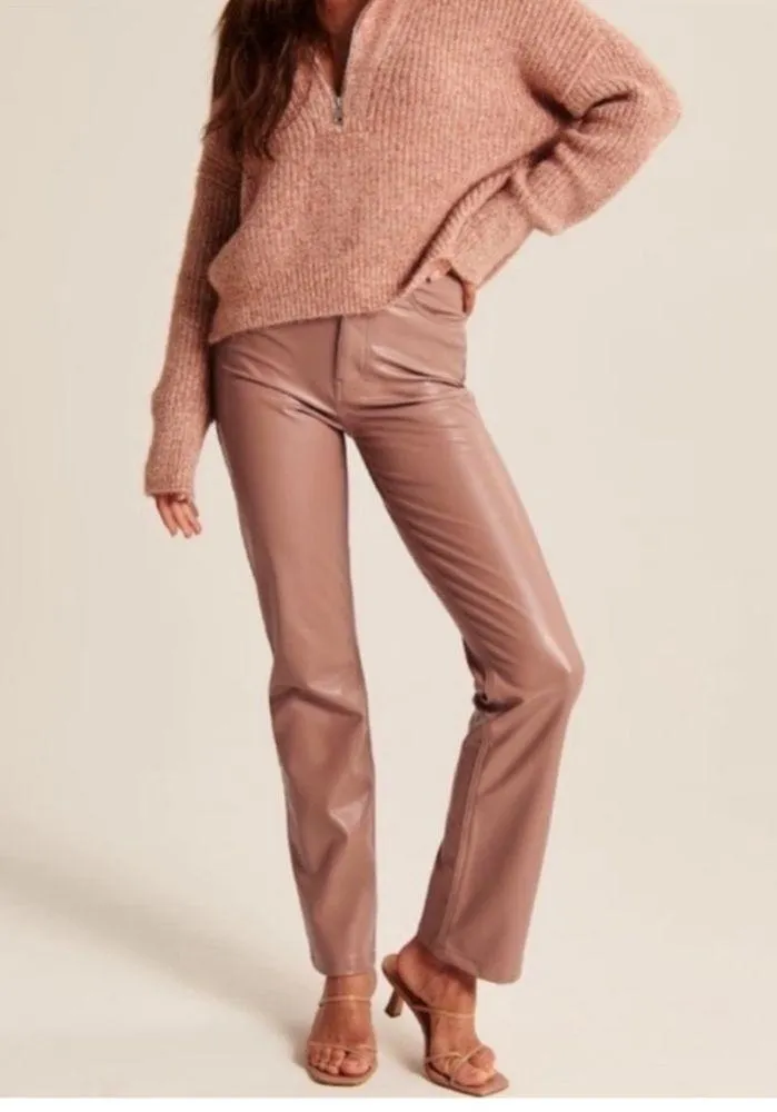 Abercrombie & Fitch The 90s Straight Ultra High Rise Pink Faux Leather Pants 27 - Image 3