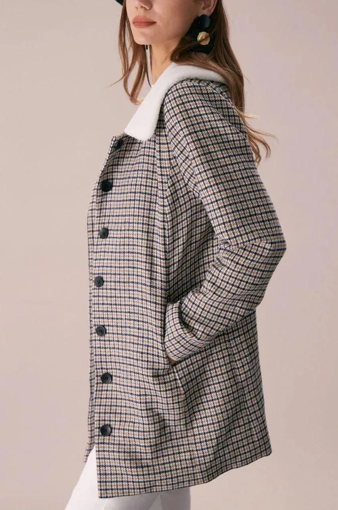 Rihoas Khaki Lapel Single Breasted Plaid Blazer Black - Image 3