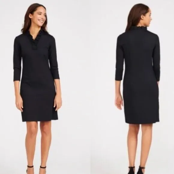 J Mclaughlin Women Dress Small Black Catalina 3/4 Sleeve Ruffle Neck Knee Length - Image 2