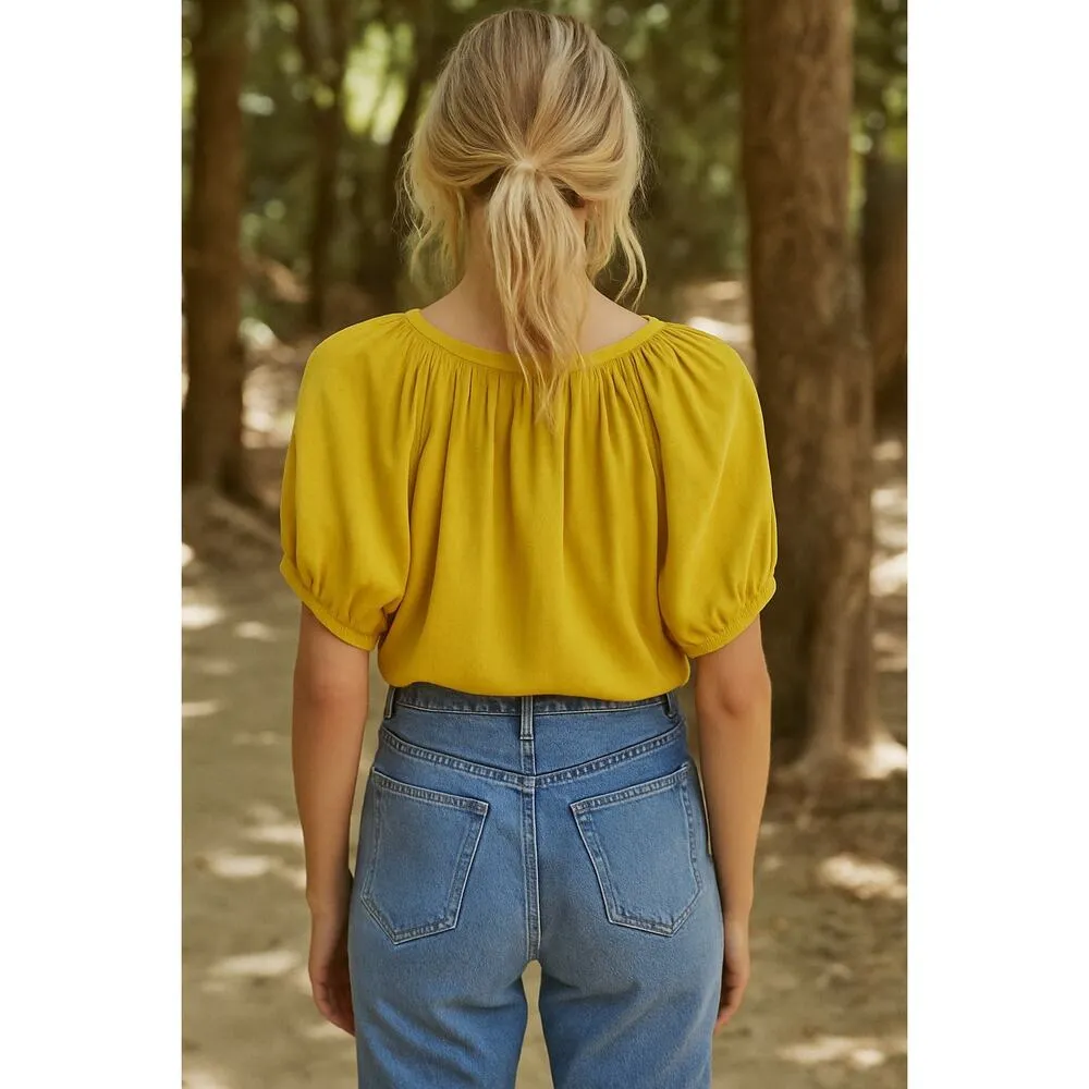 DÔEN Yellow Puff Sleeve Blouse XXS Clementine Organic Cotton Top - Image 2