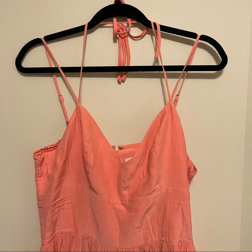 Amanda Uprichard Halter Neck Rio Maxi Dress in Peach Silk Size Large - Image 5