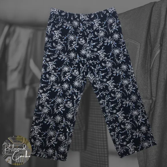 Blue Linen Blend Wide Leg Crop Pants - Size Medium - Image 11