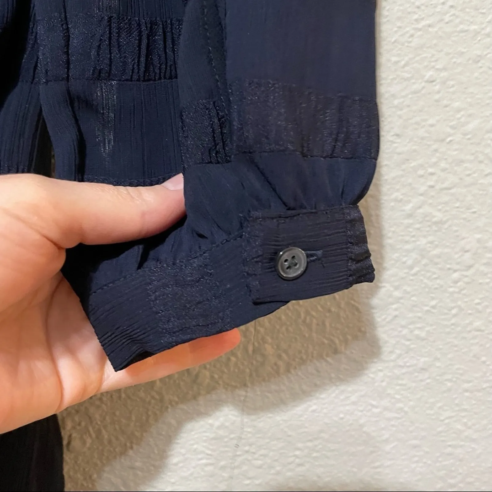 Banana Republic Navy Blue Puff Sleeve Knee Length Boho Dress Womens 2 Tiered - Image 9