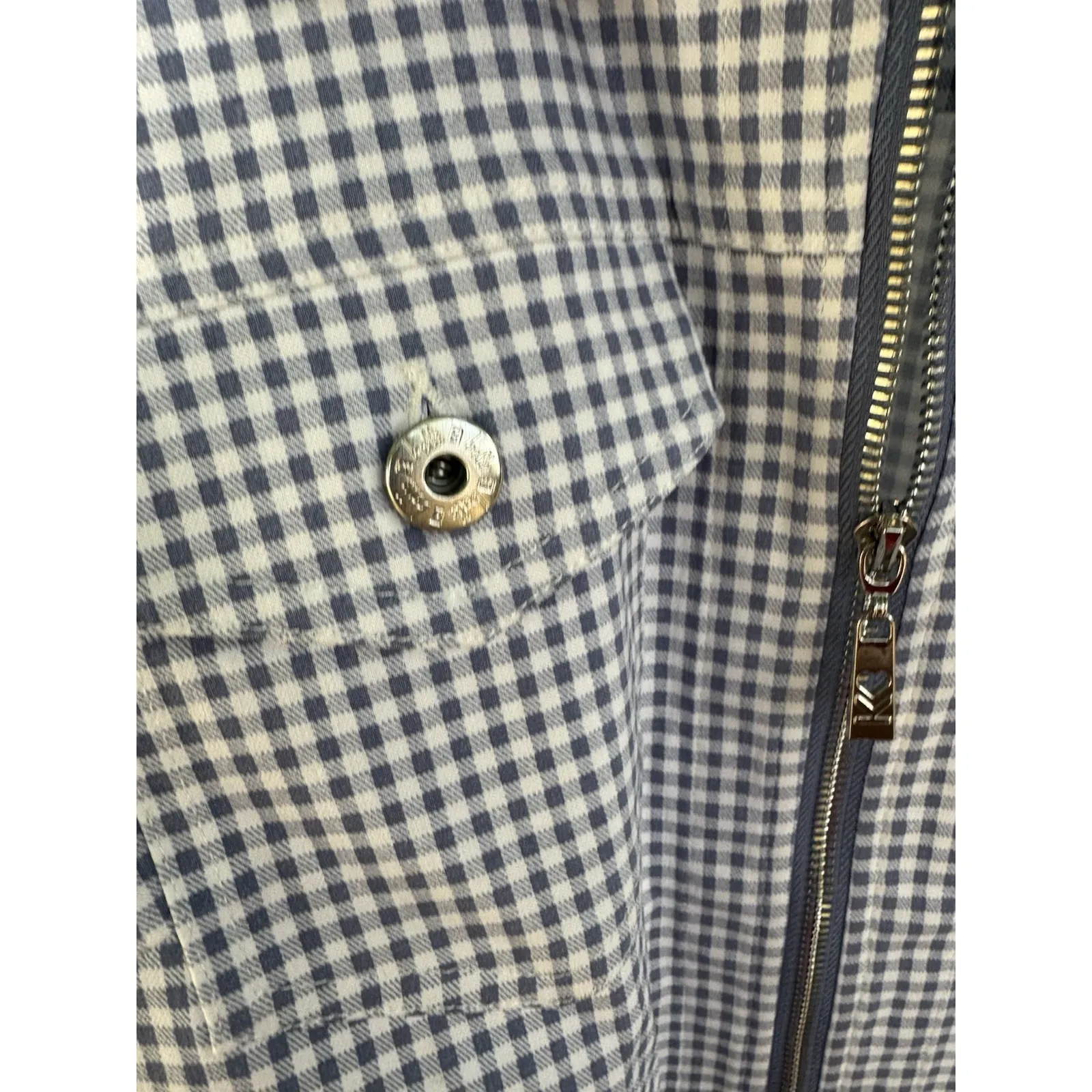 Belle Kim Gravel Jacket Sz L Blue And White Gingham Checkered Zip NWOT Size L - Image 6