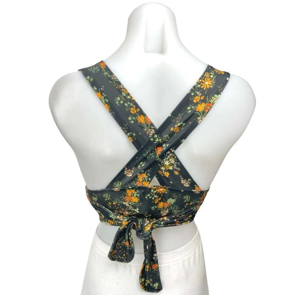 Urban Outfitters Multicolor Floral Sleeveless Plunging Tie Back Crop Top Size S - Image 2