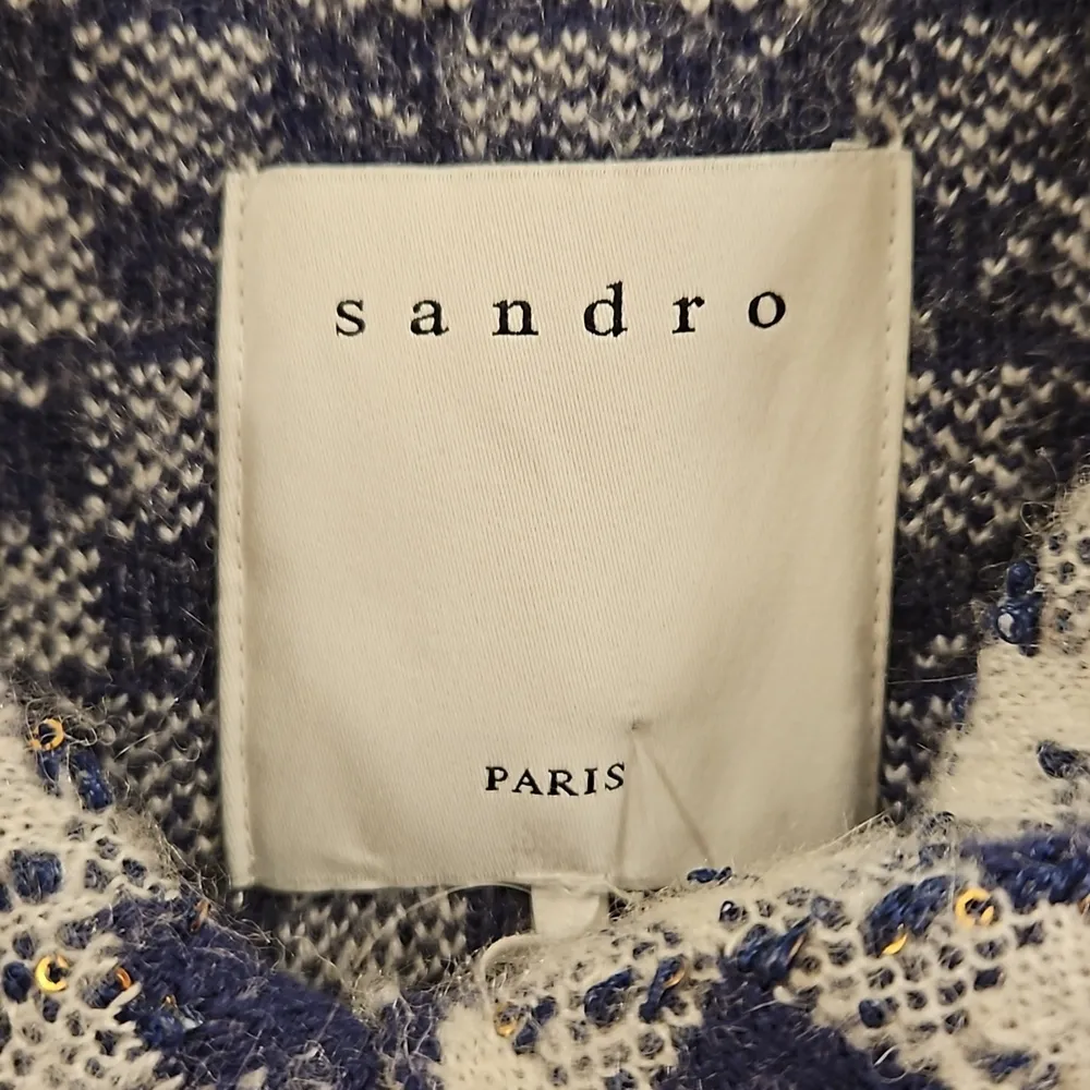 💕SANDRO💕 Jayce Checkered Tweed Jacket ~ Blue & White Print Pearl Buttons Small - Image 15