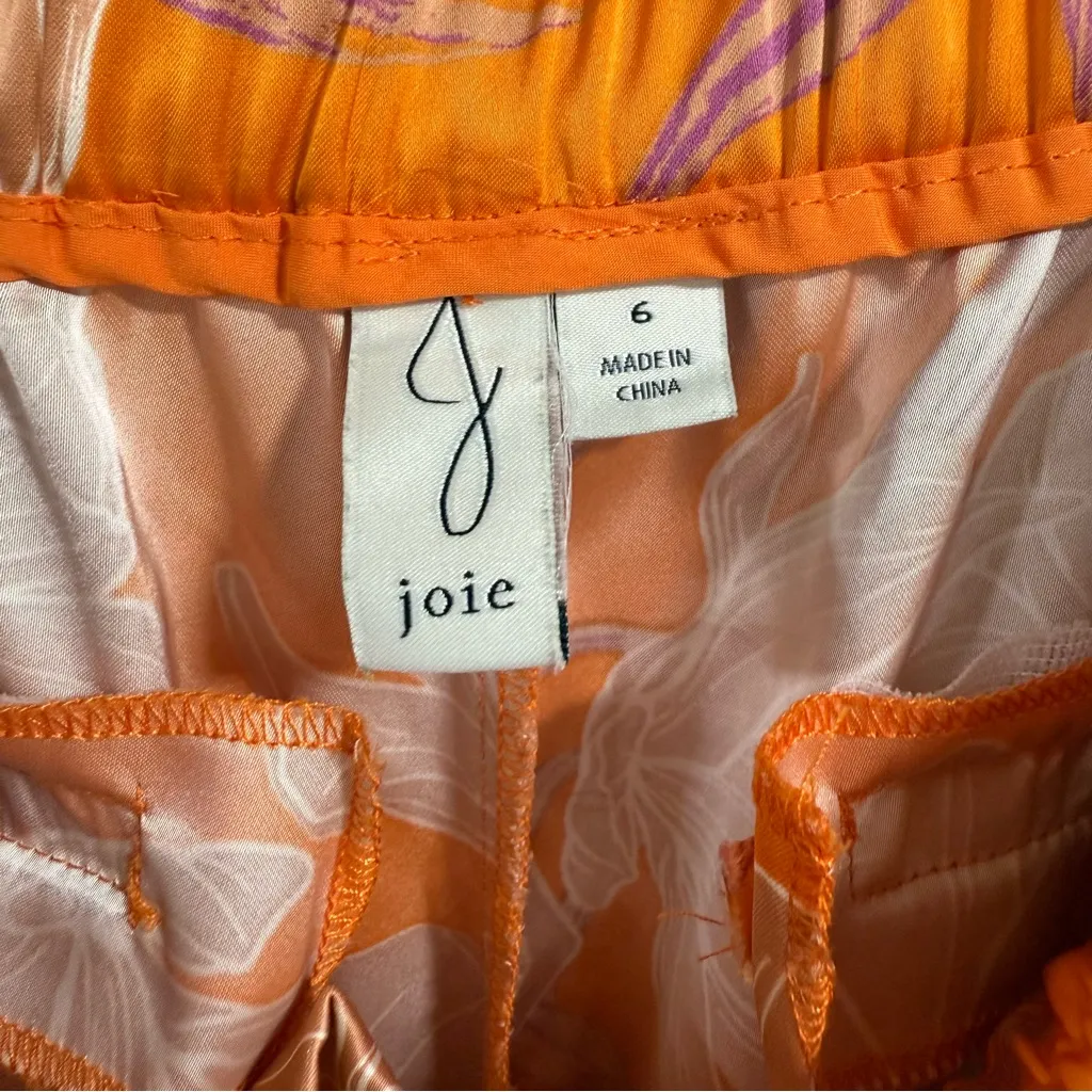 Joie Orange Floral Satin Palazzo Pants Belted Size 6 Wide Leg - Image 2