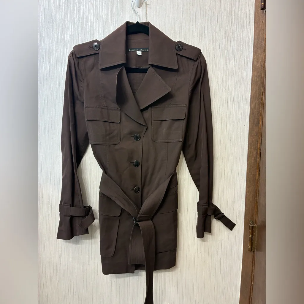 Quiet Luxury Vintage Jenne Maag Brown Trench Coat Dress S/M Minimalist 90s Style - Image 2