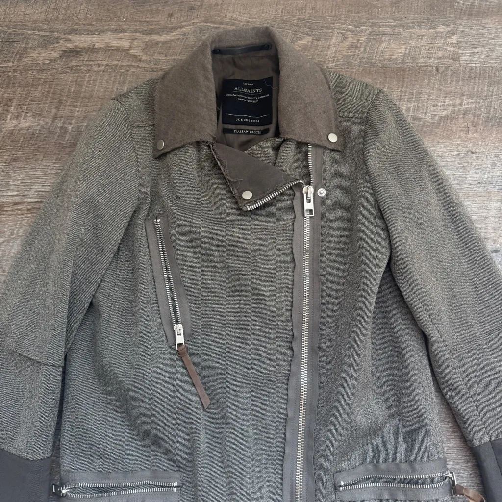All Saints Zulia Biker Jacket Deconstructed No Belt Moto Distressed Sz 2 Flaw - Image 2