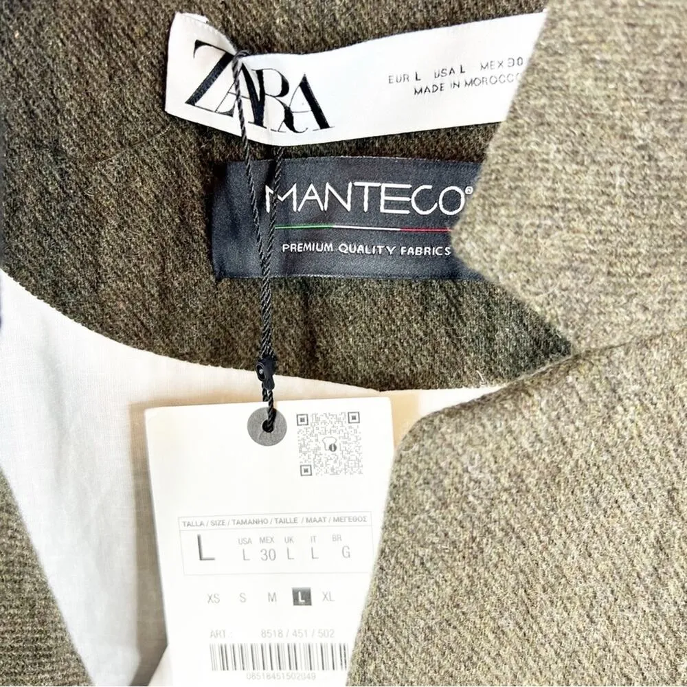 NWT ZARA Manteco Wool Blend Minimalist Wool Jacket L Brown - Image 5