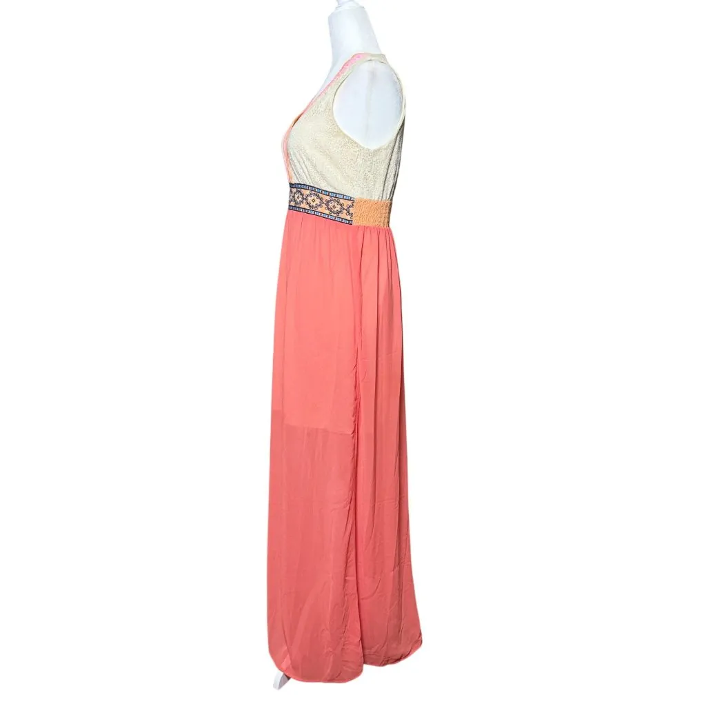 Flying Tomato Maxi Dress Size Medium V-neck Sleeveless Coral Boho Peasant Beach - Image 8