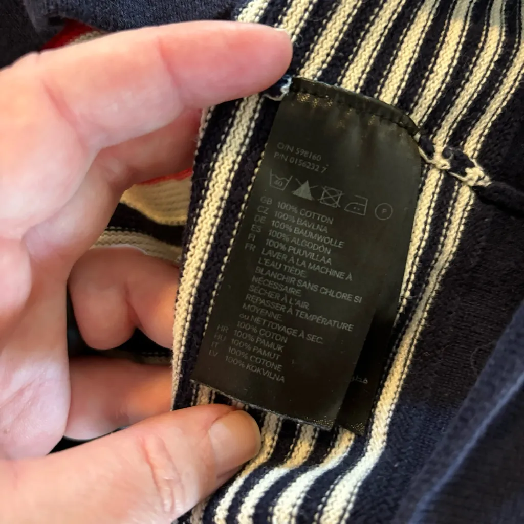 H&M Cream, Navy, & Red Striped Sweater L - Image 7