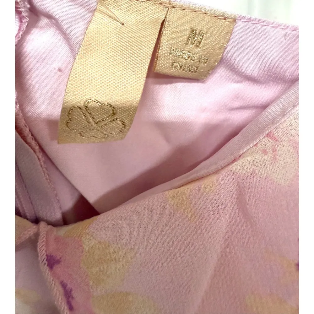 Preppy, Coquette, Feminine Lined Maxi Frilly Tank Dress Pink Floral Size Medium - Image 6