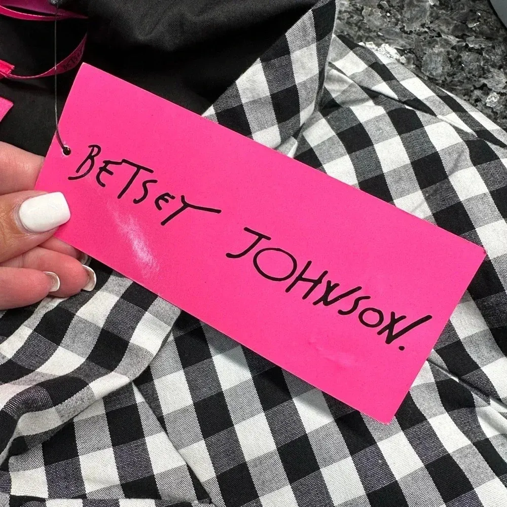 BETSEY JOHNSON | Gingham Check Fit & Flare Black / Ivory Dress Size 6 NWT - Image 10