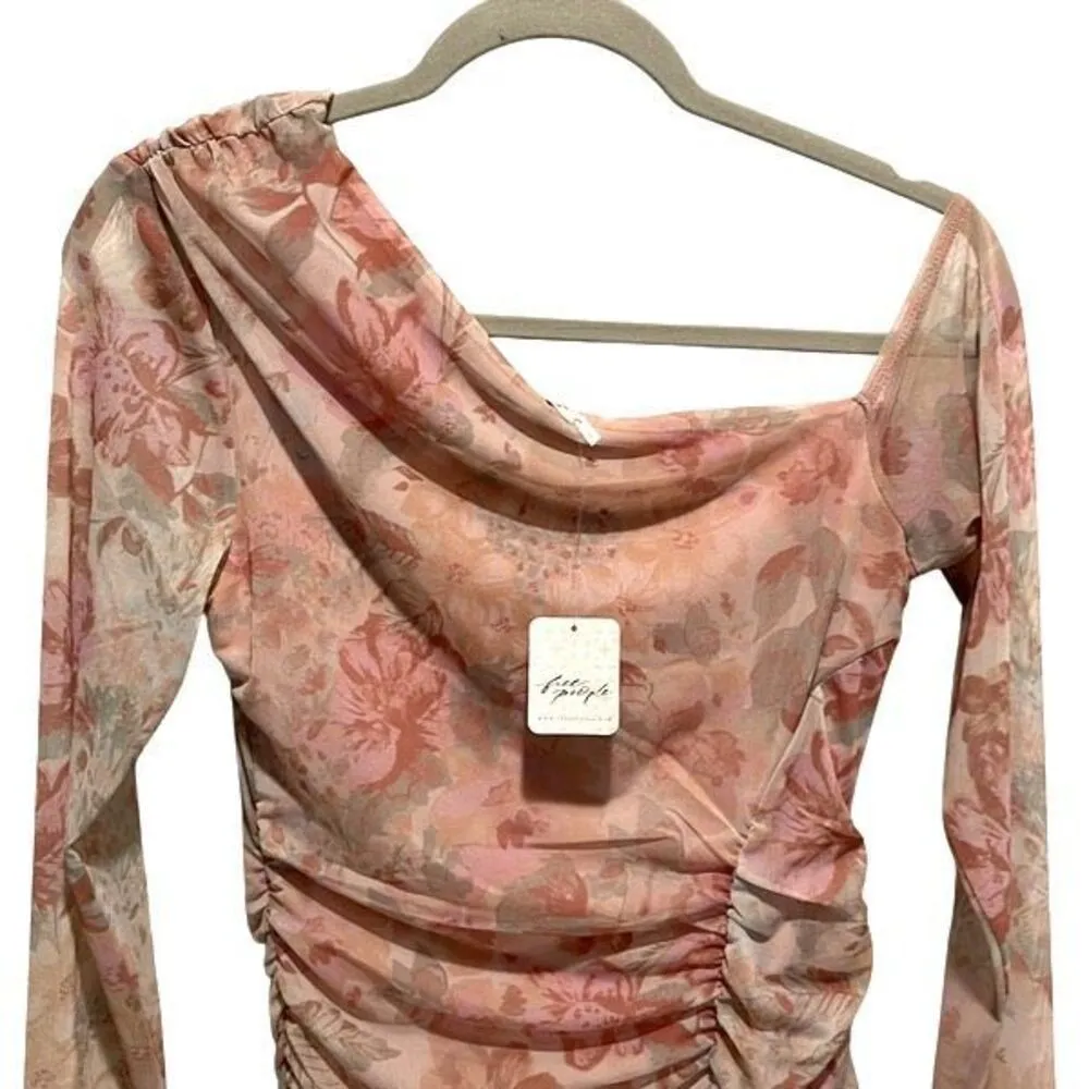 Free People Womens Chloe One Shoulder Ruched Bodycon‎ Dress Multicolor Small NWT - Image 3