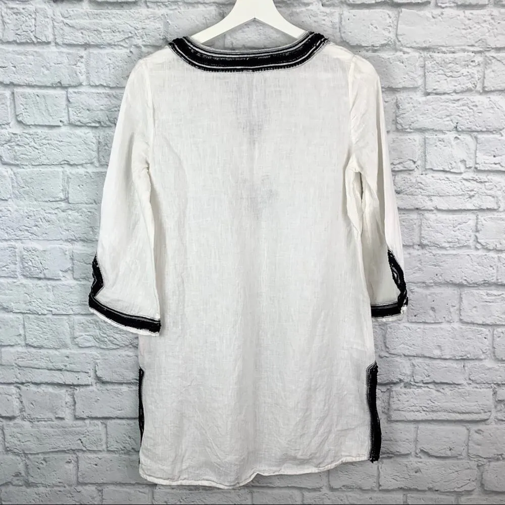 Calypso St. Barth V-Neck Beaded 100% Linen Tunic S - Image 10