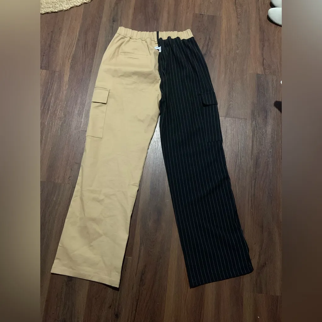 Bershka Black/Tan Contrasting Two-Tone Straight-Fit Cargo Pants 2 tailored $98 - Image 5