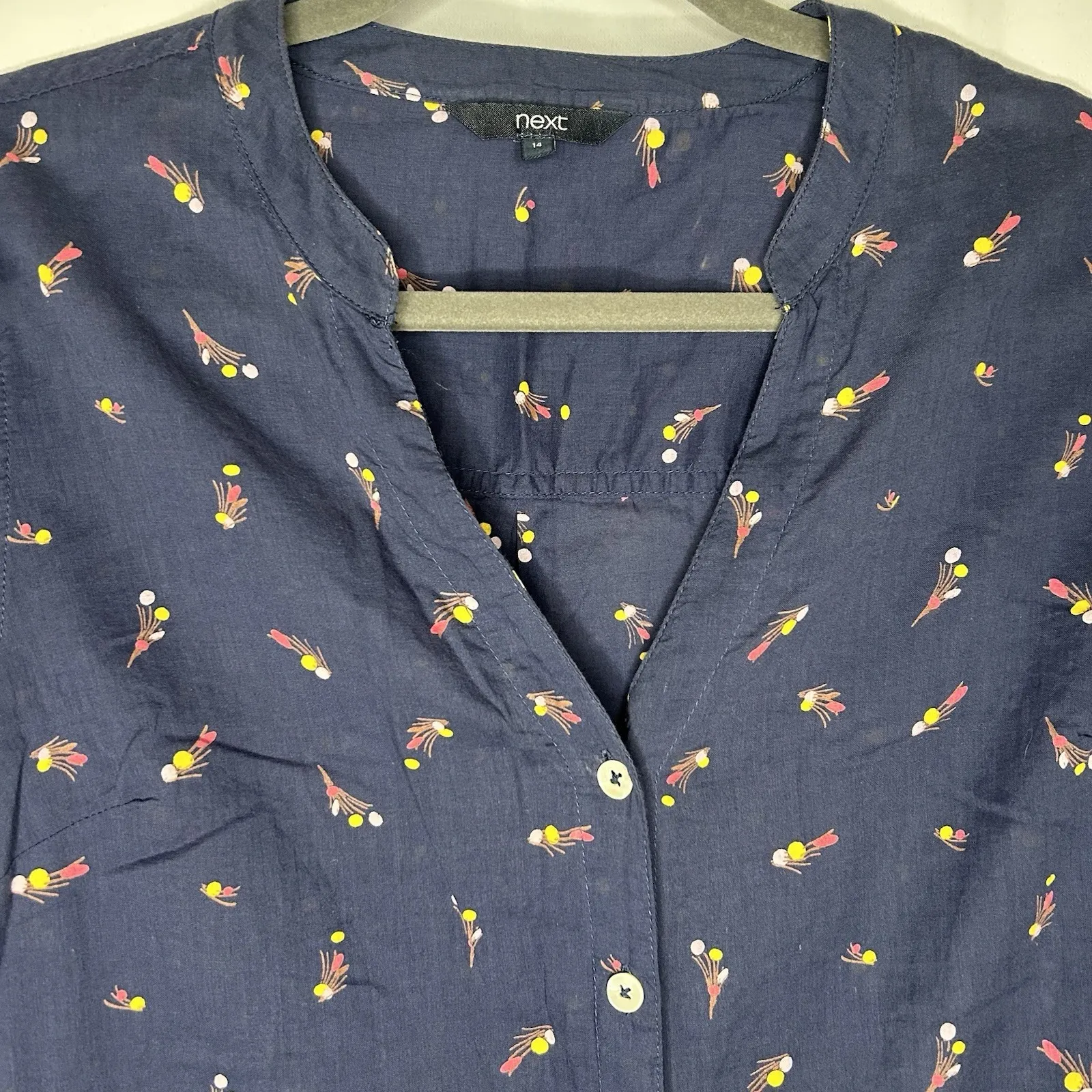 Next Women's Size 14 Navy Floral Lightweight Longsleeve Button‎ down Blue - Image 3