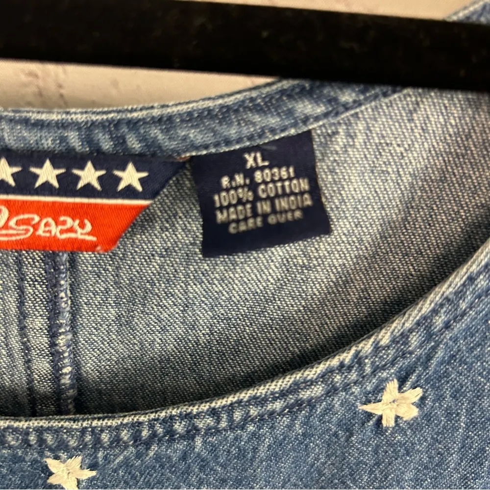 Vintage Stunning denim maxi dress size XL cotton flag embroidery rare boho Blue - Image 8