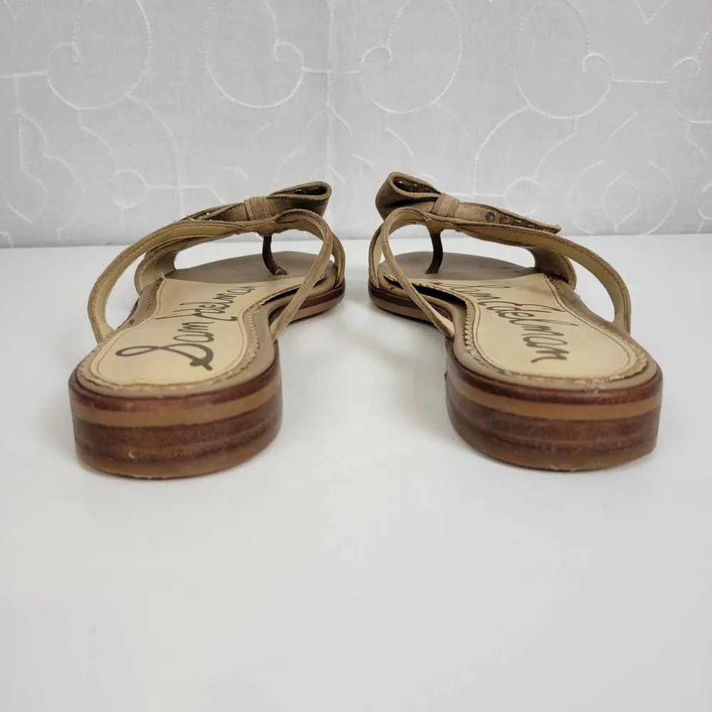 Sam Edelman Womens Sandals Size 6 Tan Dariel Bow Suede Studded Slip On Flats - Image 4
