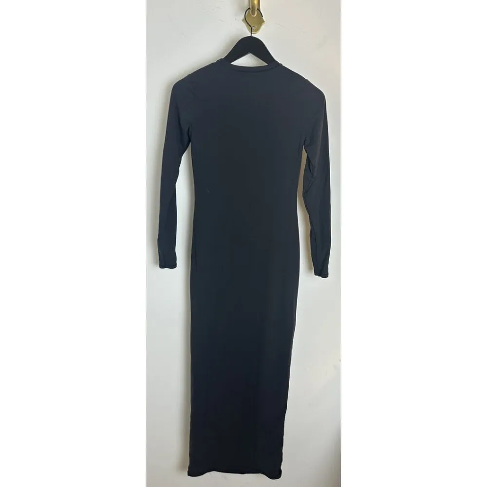 SKIMS Fits Everybody Long Sleeve Crewneck Dress in Onyx Black Size Medium - Image 9