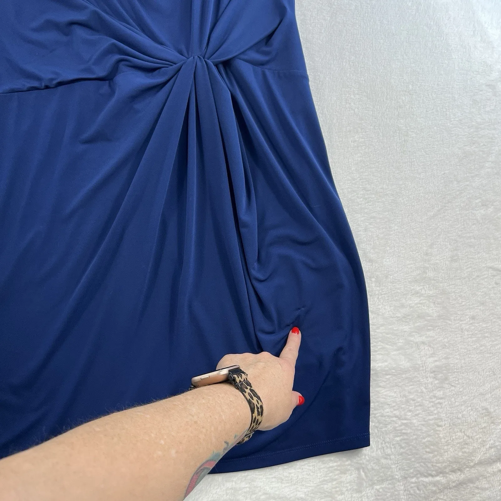 Michael Kors XL Ruched Pencil Dress Draped Flattering Blue Slinky Stretch Womens - Image 7