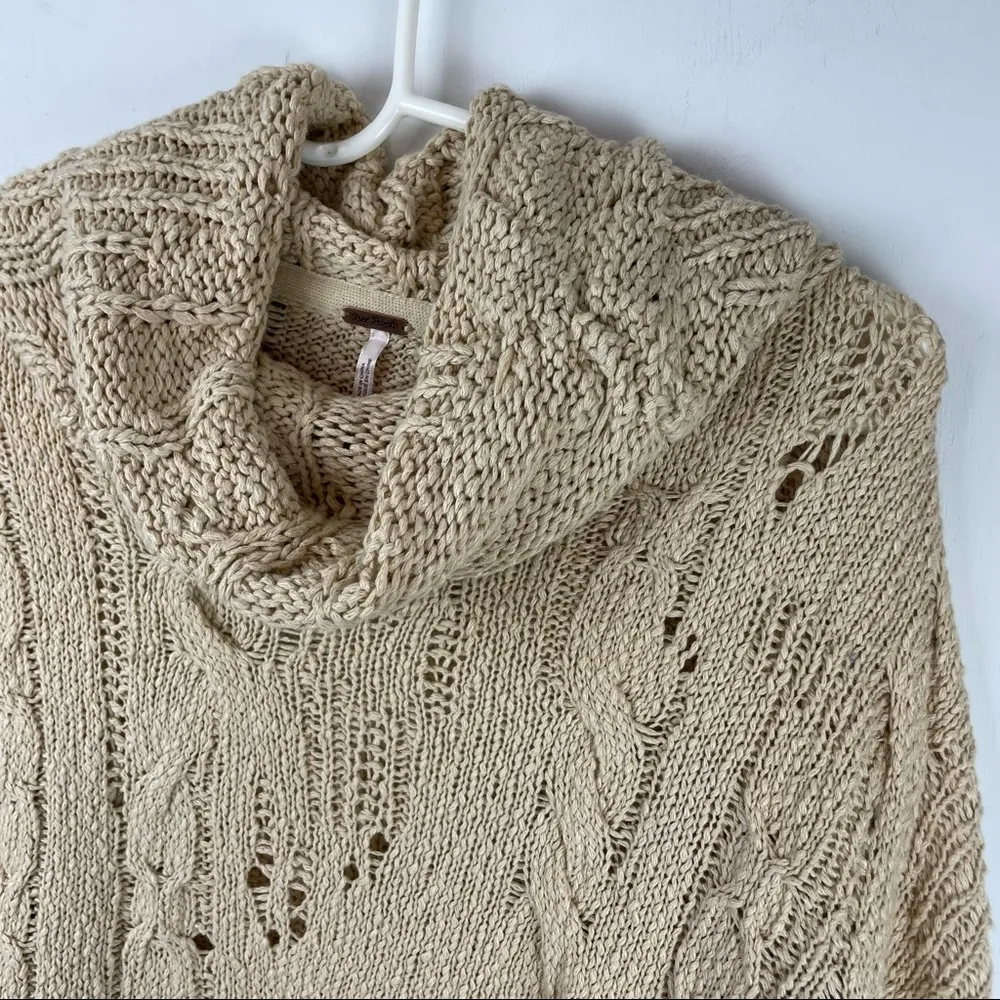 Free People Shades of Dawn Tan Open Cable Knit Cowl Neck Sweater Sz Small - Image 12