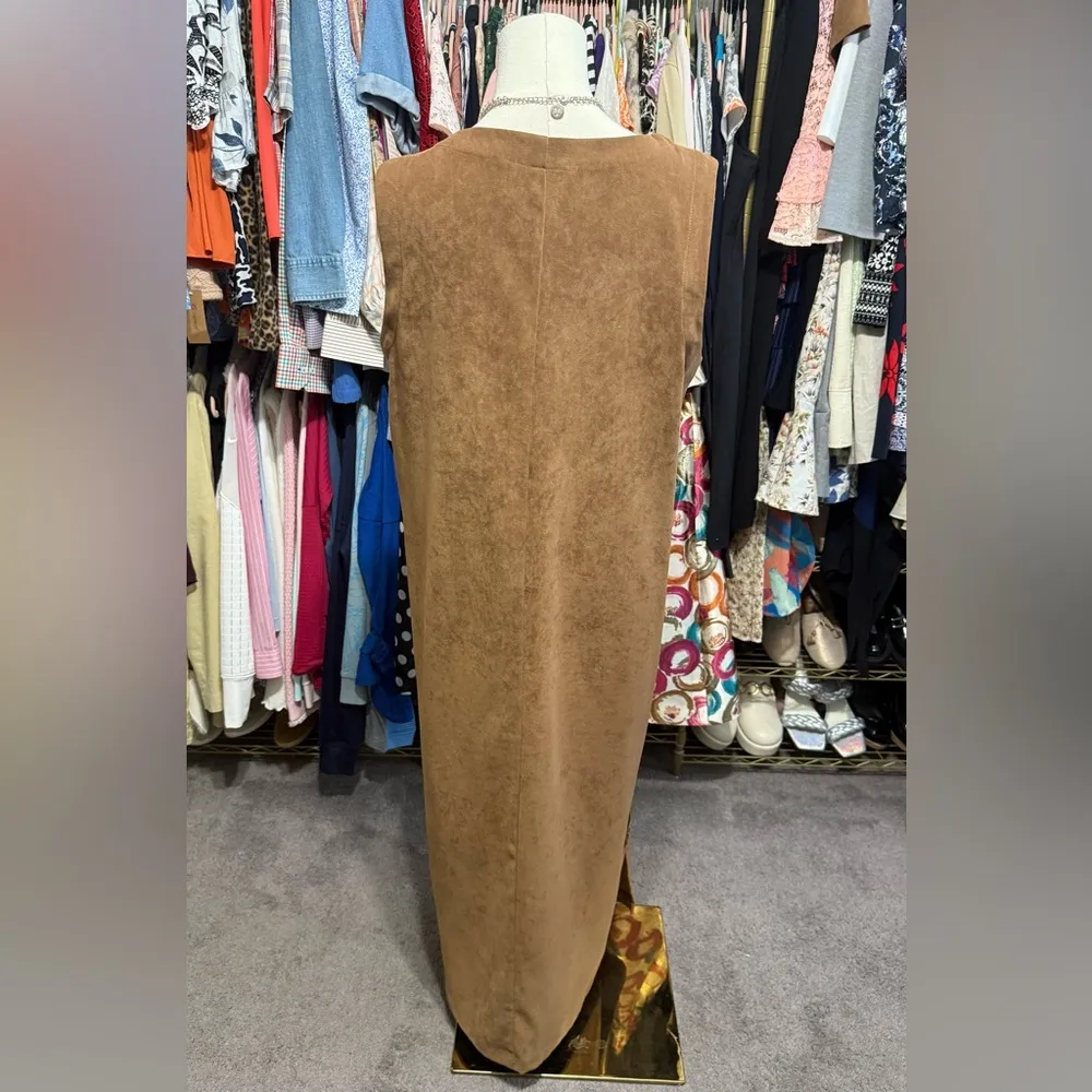 Tan Maxi Sheath Dress with Crew Neck for Work Brown Size undefined - Image 3