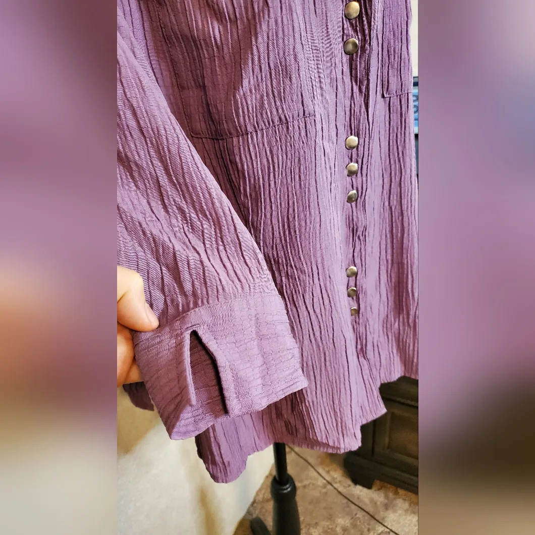 Christopher & Banks Plum Button-Down Shirt Size:2X - Image 5