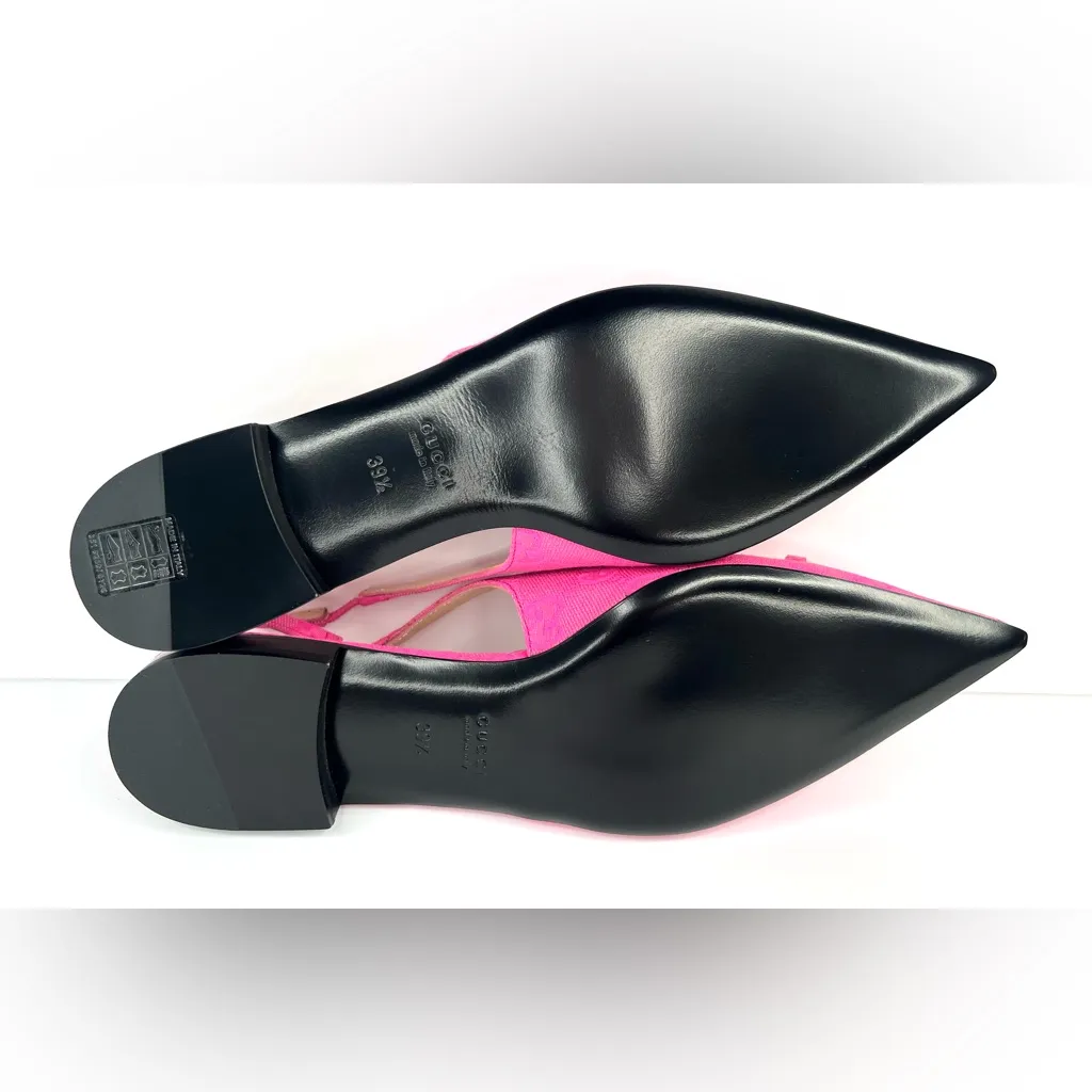 Gucci Horsebit GG Supreme Pink Canvas Slingback Charlotte Ballet Flats EU 39.5 - Image 8