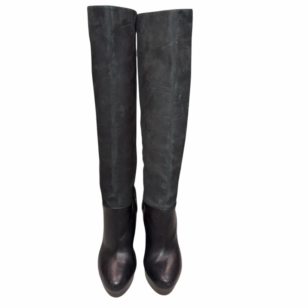 Vince Black Suede & Nubuck Leather Vivian Wedge Tall Boots Shoes size 6 - Image 2