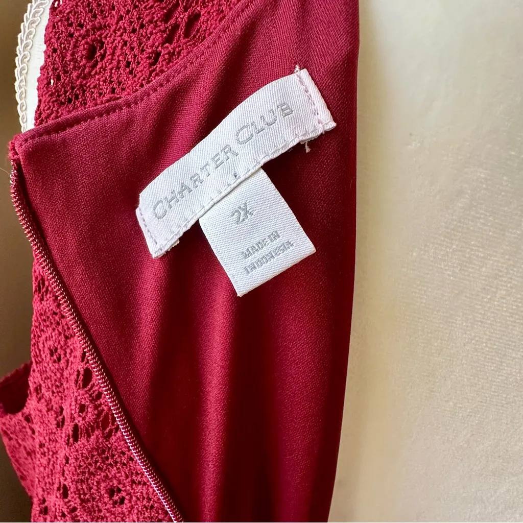 Charter Club Burgundy Lace Midi Dress Crochet Lace Flowers Boho Chic Witchy Vibe - Image 9