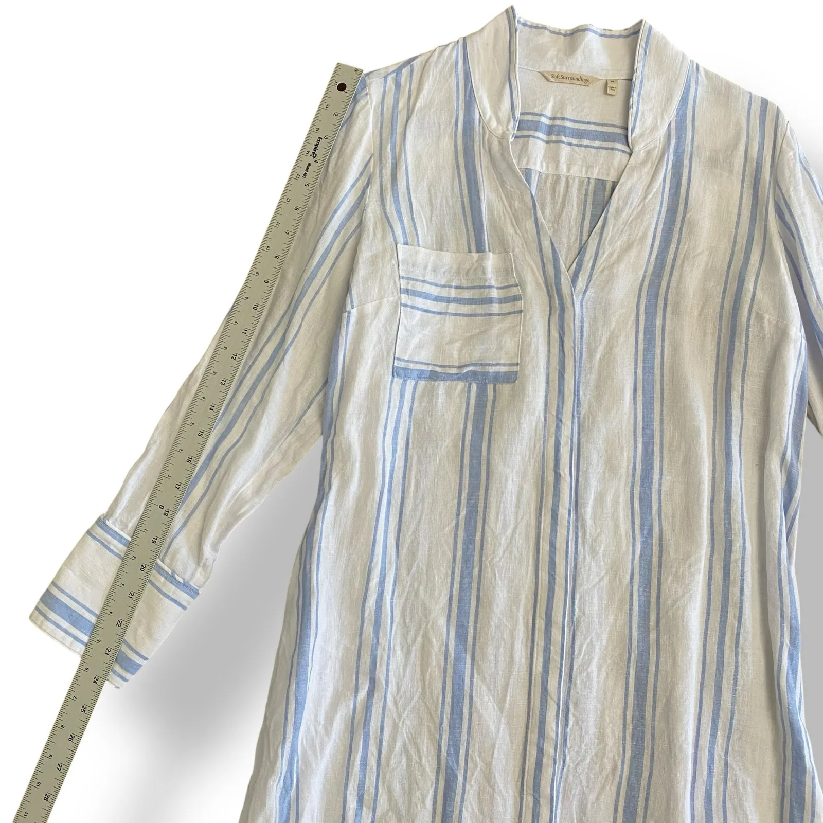 Soft Surroundings Striped Shirt Dress Womens Size M Blue White‎ Lagenlook - Image 4