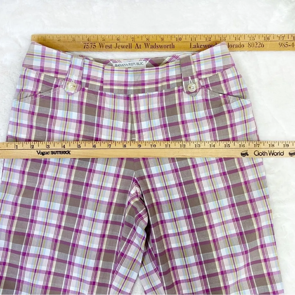 Banana Republic Factory Martin Fit Plaid Bermuda Shorts Purple Tan 0 - Image 8