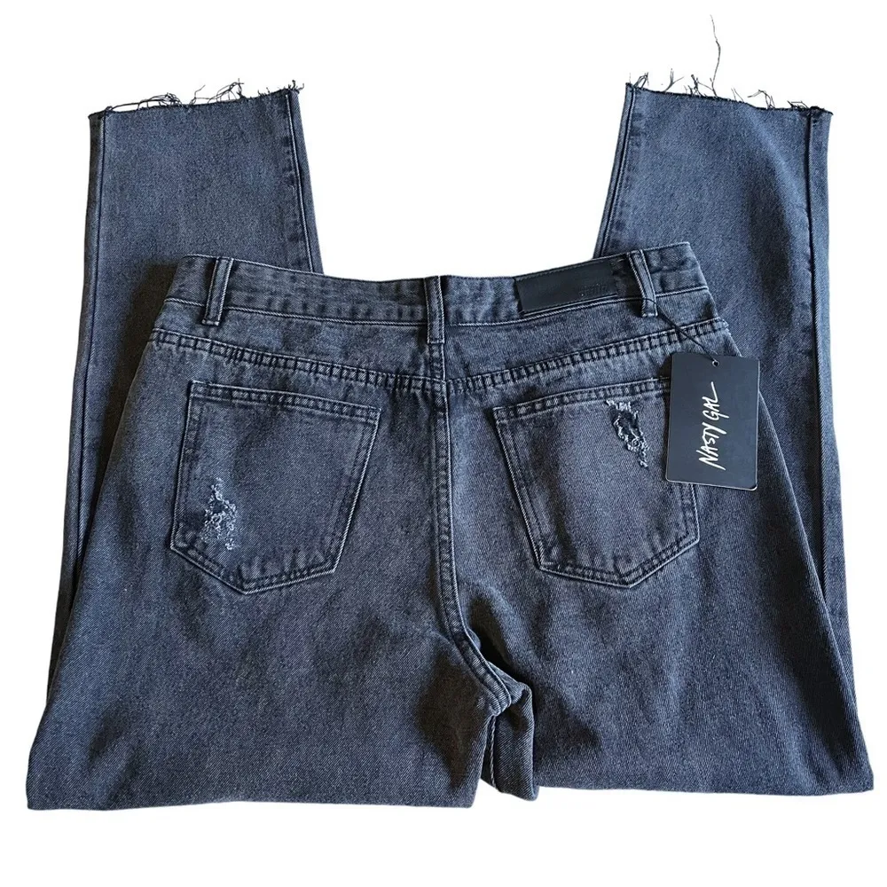 Nasty Gal NWT High Rise Ripped Distressed Faded Black Raw Hem Denim Jeans Size 8 - Image 6