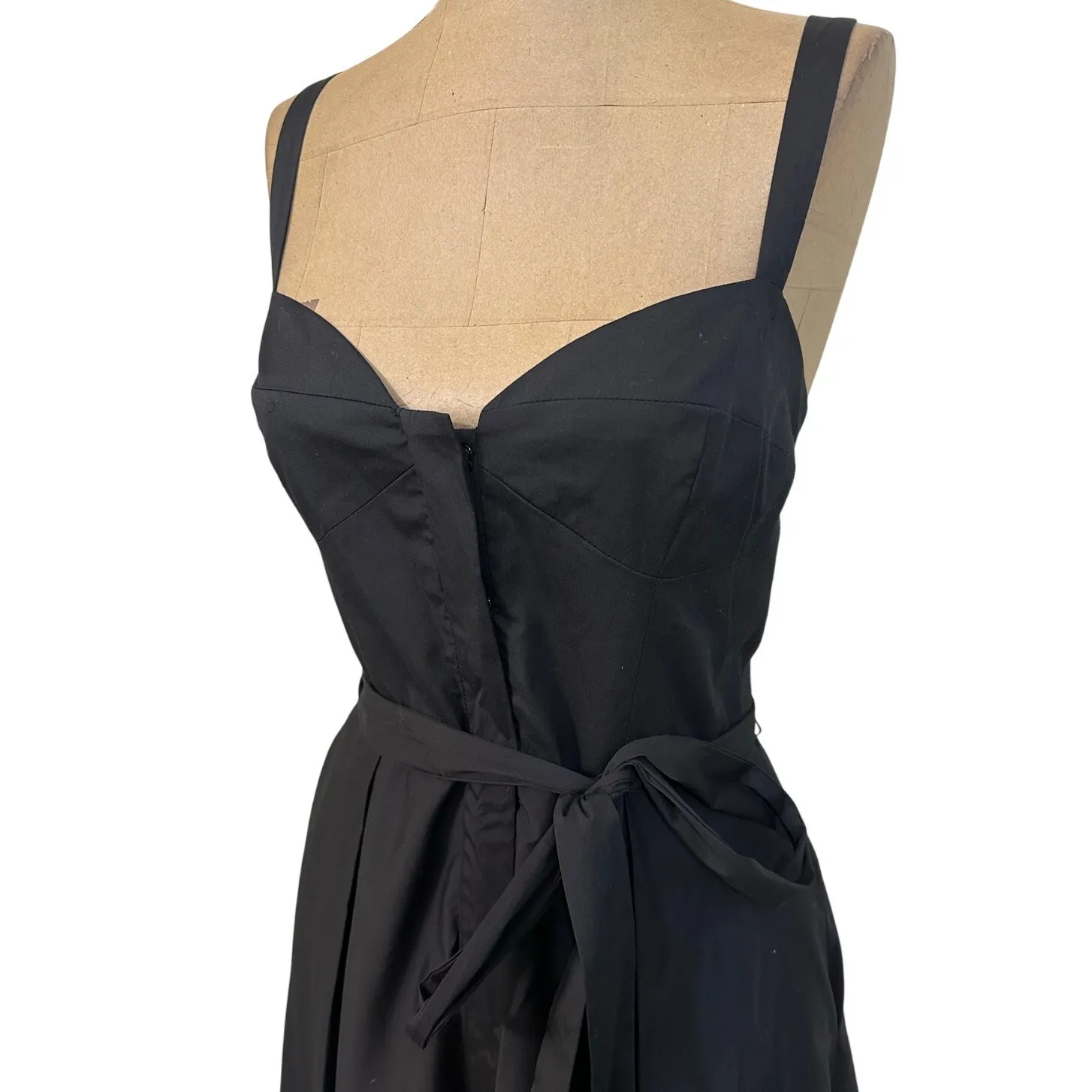 Milly Midi Dress Sweetheart Bustier Neckline Black Cotton Full Skirt Belted - Image 5