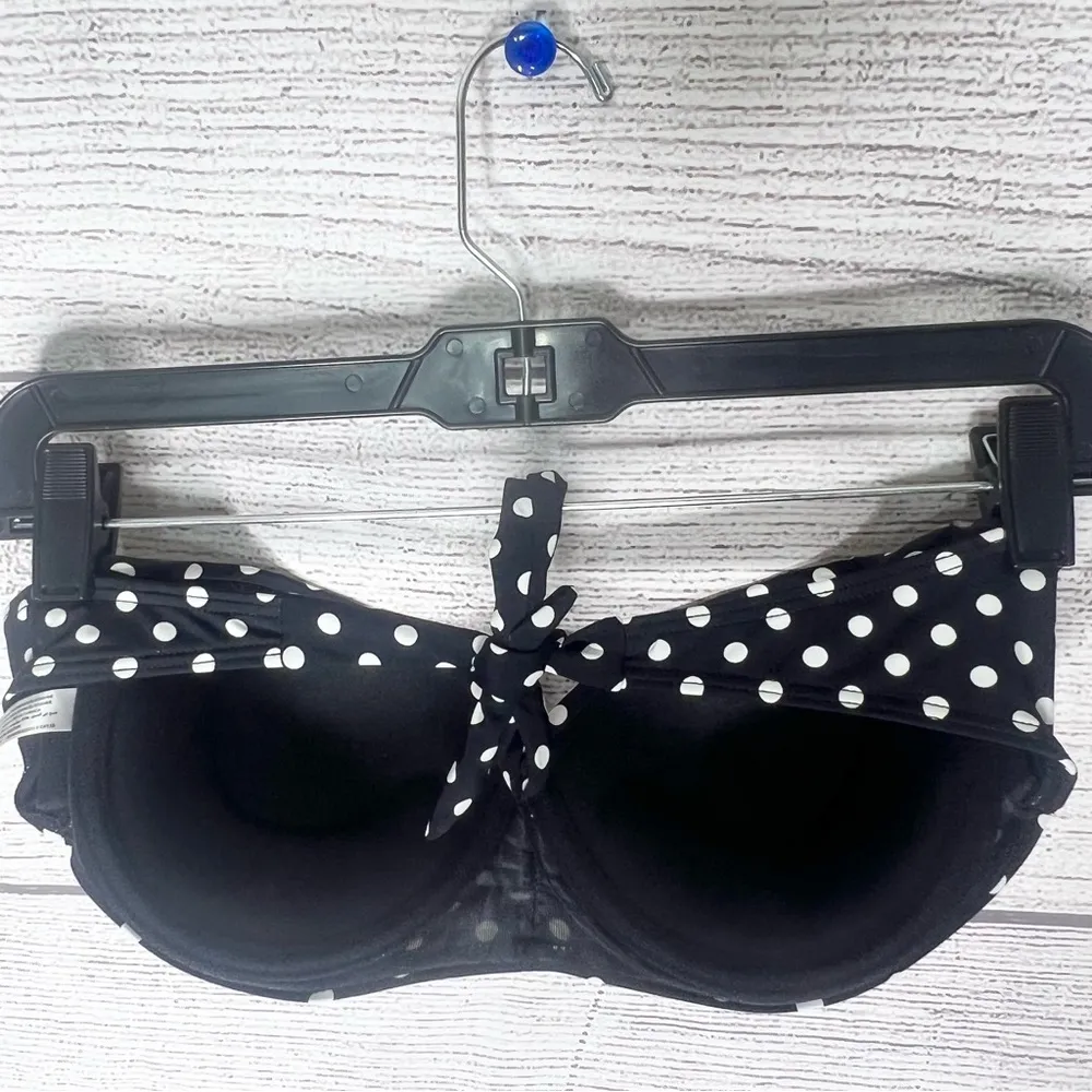 La Vie En Rose Black & White Polka Dot Retro Strapless Bikini Top Size Medium - Image 7