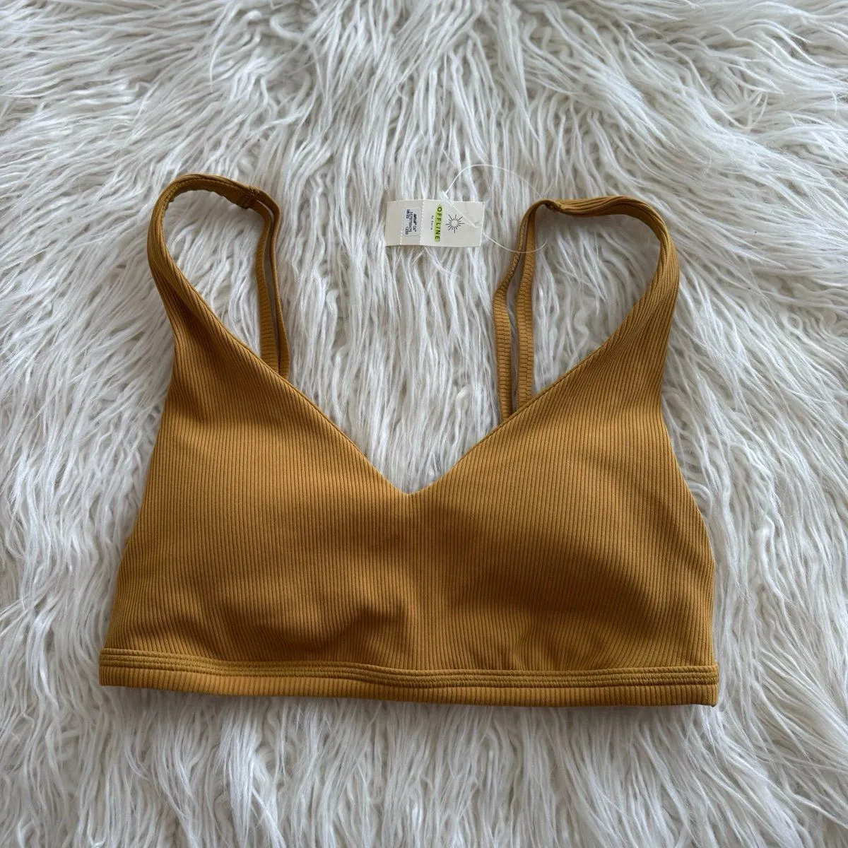 OFFLINE By Aerie Ribbed Plunge Sports Bra Honey Size Medium - Image 2