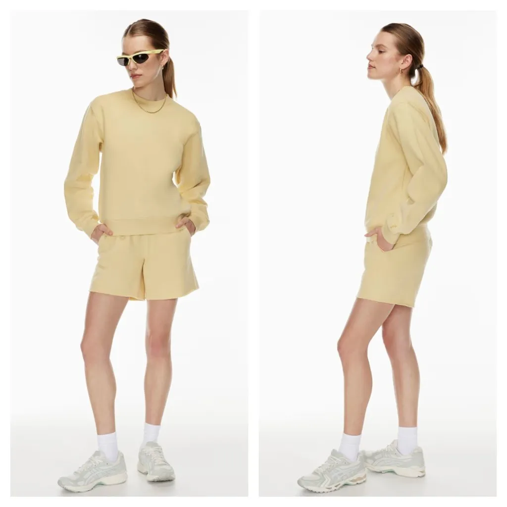 Aritzia TNA Cozy Fleece Perfect Crew Sweatshirt Yellow Solid Pullover Women's XS - Image 8