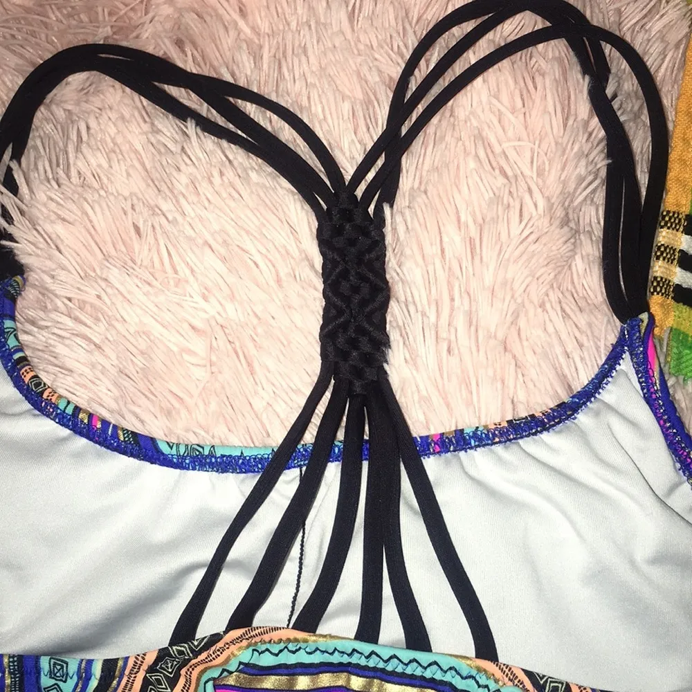 VS Women’s PINK Strappy Racerback Boho Print Flounce Bikini Swimsuit Top - Image 3