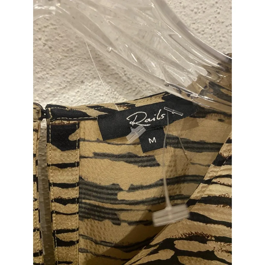 Rails Dress Womens Medium Tan Black Print Ora Canyon Tie Waist Long Sleeve - Image 3