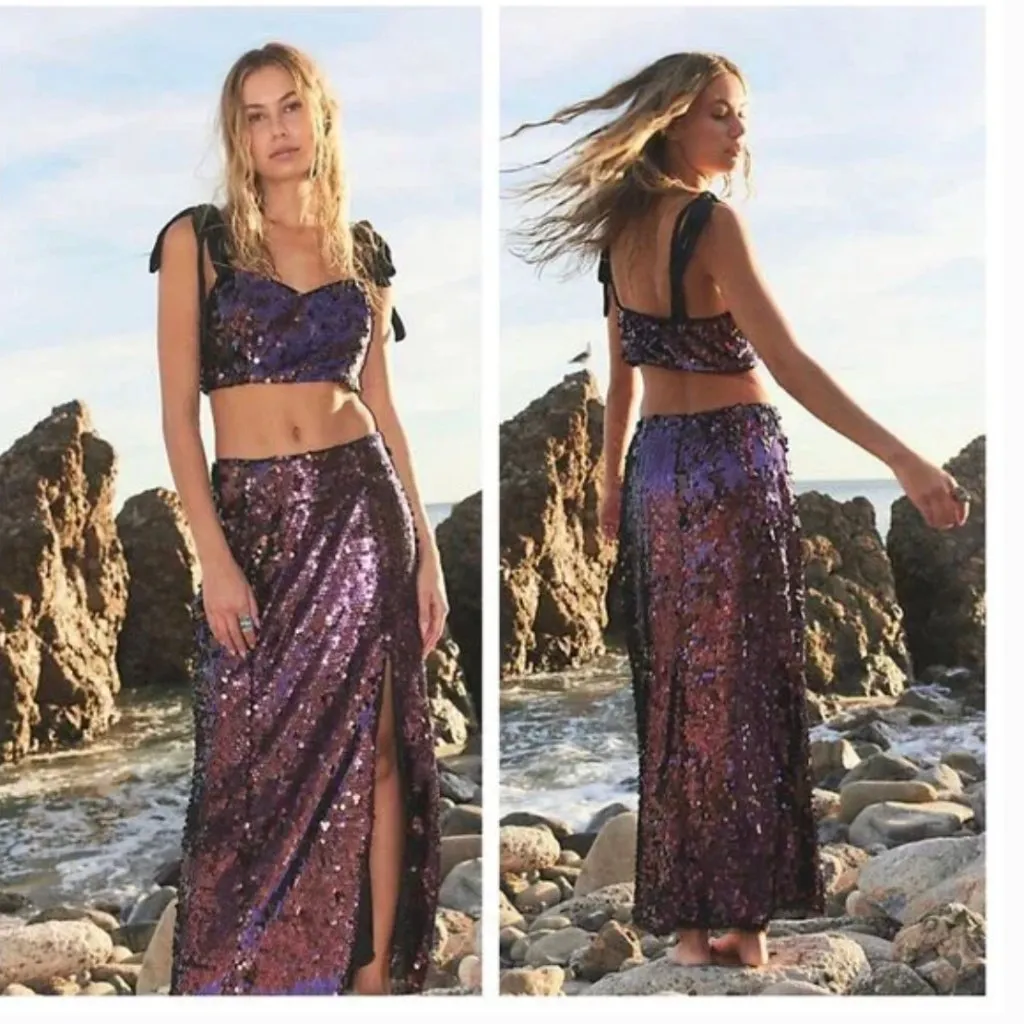 NWT Star Bright Sequin Two-Piece Crop Top & Midi Skirt 2Pcs Set - Image 2