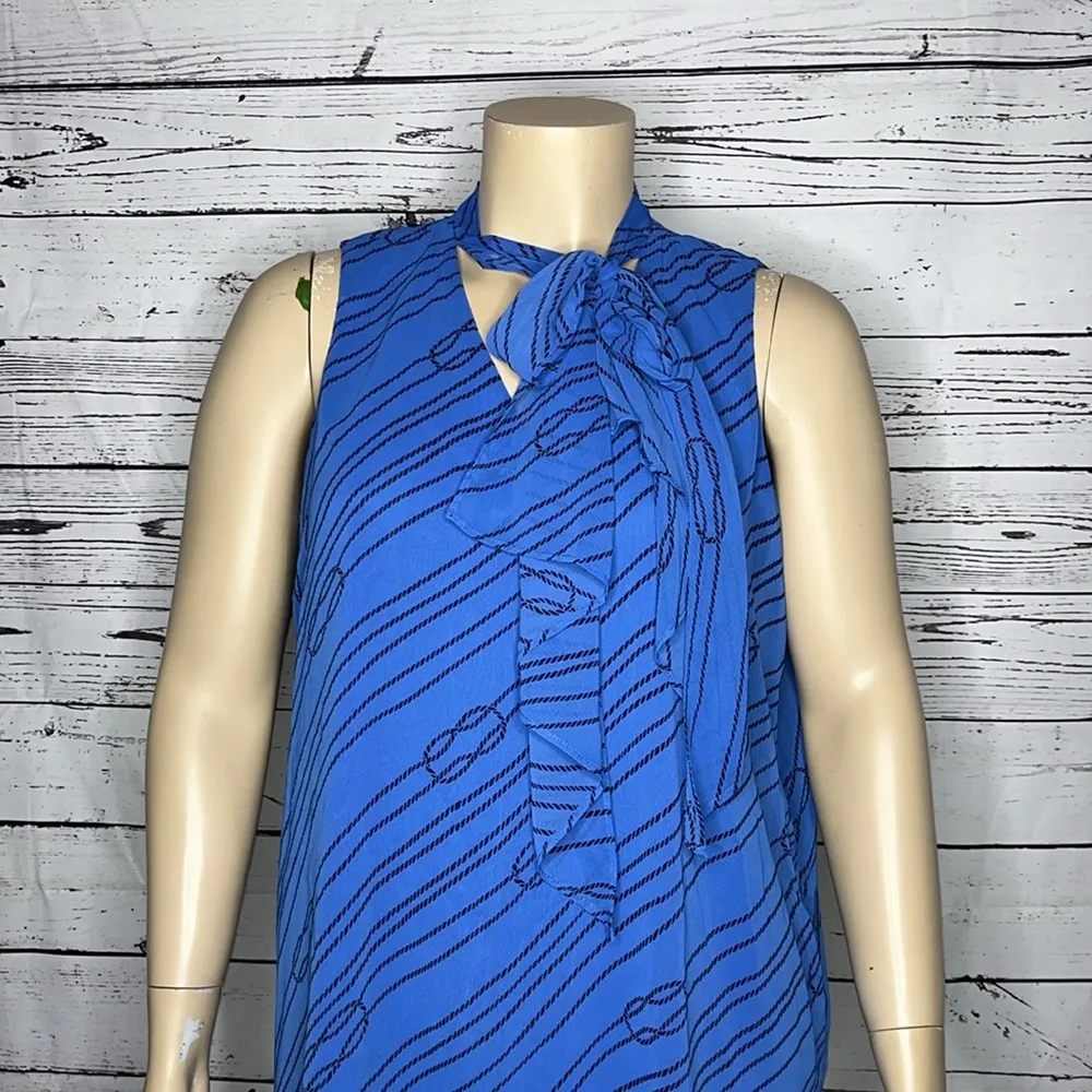 Susan Graver Size XL Blue Nautical Print Chiffon Overlay Tunic Tank Top Blouse - Image 3