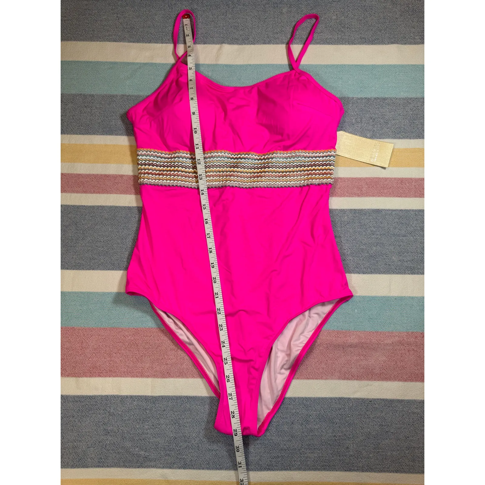 NWT Hot Pink One Piece Swimsuit with Rainbow Smocked Band – Size M Size M - Image 4