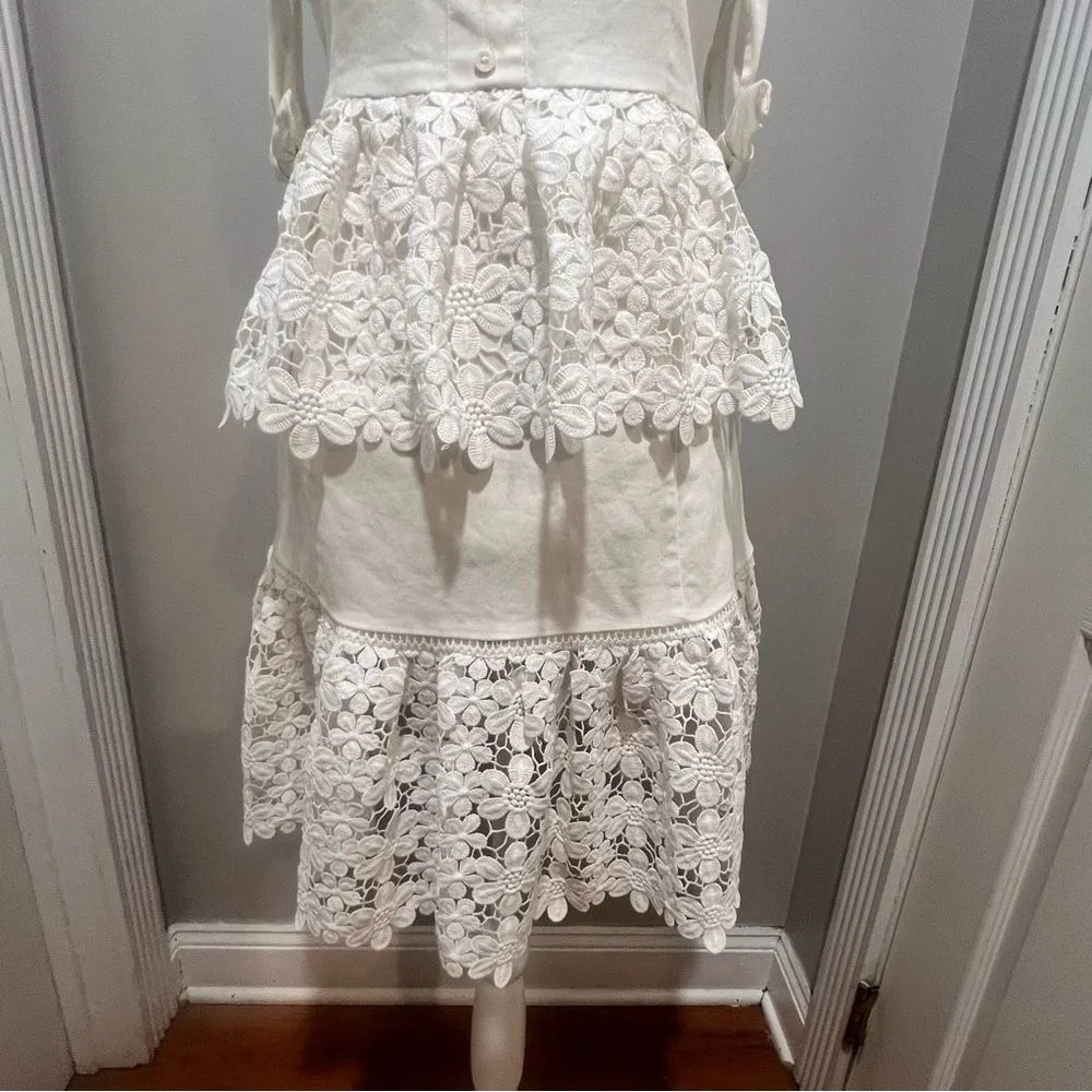 NWT Endless Rose White lace Tiered off the shoulder women's mini dress large - Image 6
