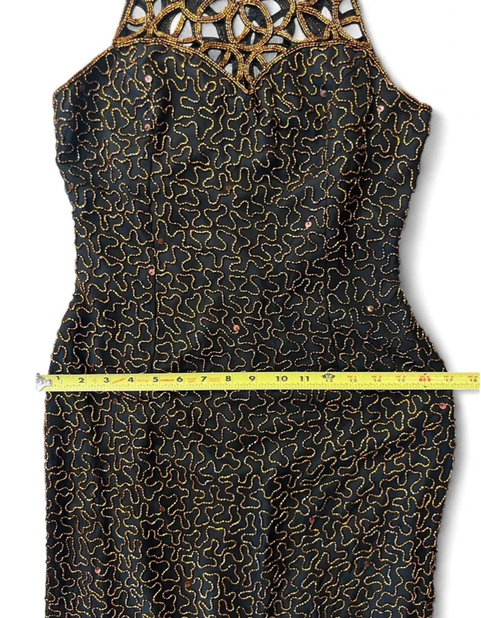 Scala Silk Beaded Vintage Cocktail Dress Medium - Image 11
