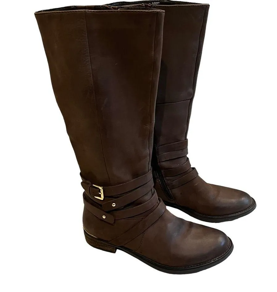 Steve Madden Albany Brown Leather Belted Riding Boots - Image 3