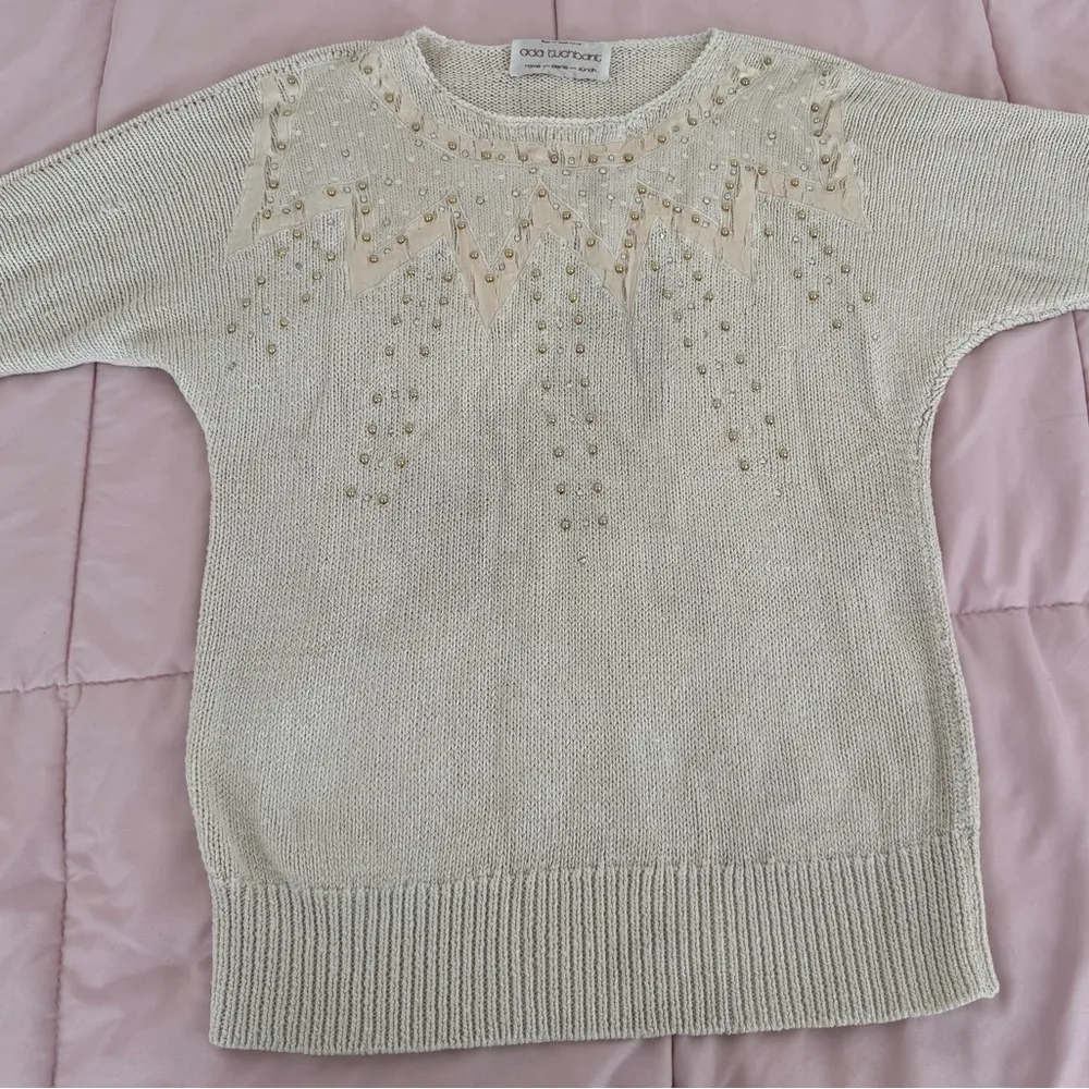 Vintage Ada Tuchbant Cream Sweater with Embellishments, size L cottagecore boho Size L - Image 12