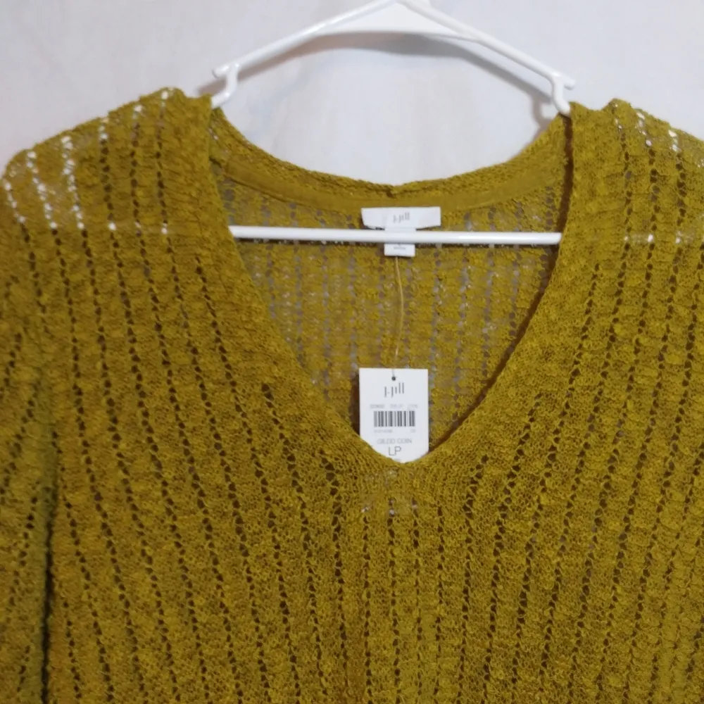 J. Jill Gilded Coin Cotton Blend Open Stitch Knit 3/4 Sleeve Sweater Petite S LP Yellow Size undefined - Image 3